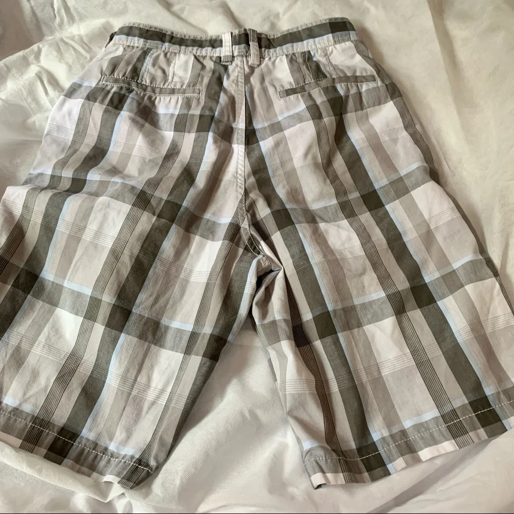 BILLABONG Gray, Light Blue and White Plaid Shorts